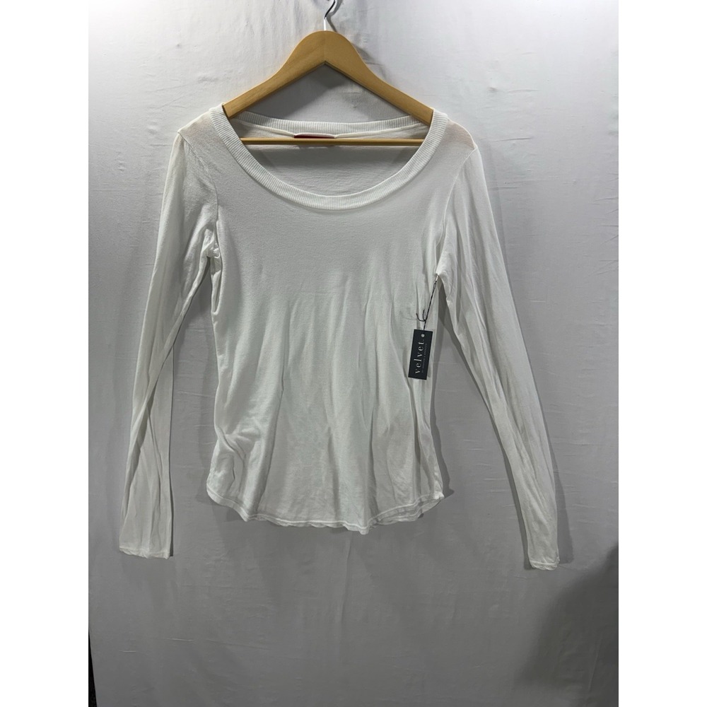 Velvet by Graham & Spencer White Long Sleeve Scoop Neck Top Women's Small NWT